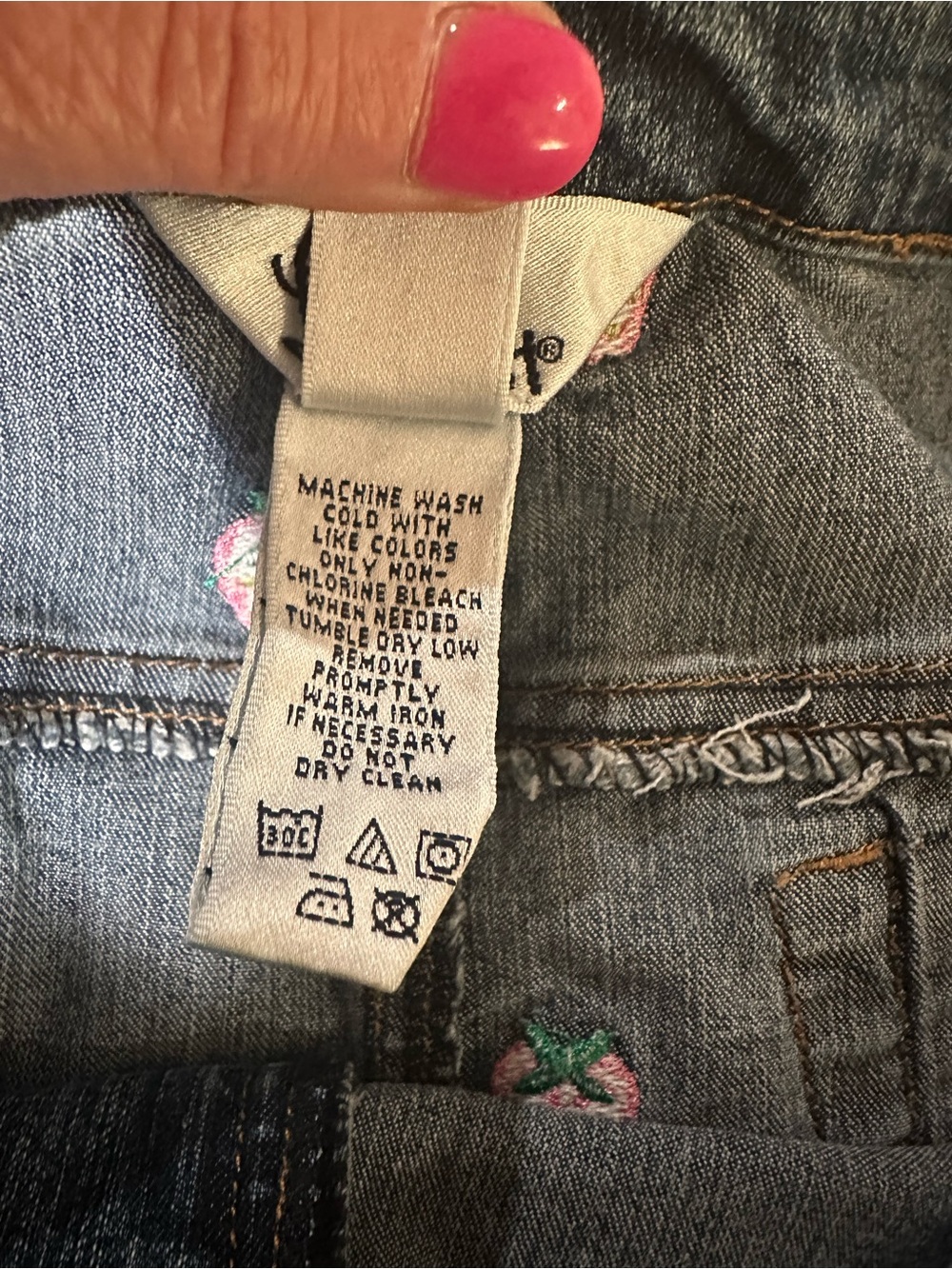 Lilly Pulitzer Dark Blue Denim Mini Skirt with Pink Strawberry Embroidery, 12 - Picture 5 of 5